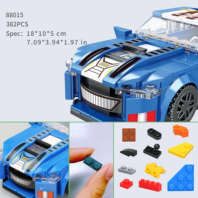 Car Models Building Toys Sportscar Building Block Sets Collectible Model Car Kits Building Blocks, Speed Champions Racing Toy Cars for Kids Age 6+,Compatible with Classic Brick,382 PCS 88015
