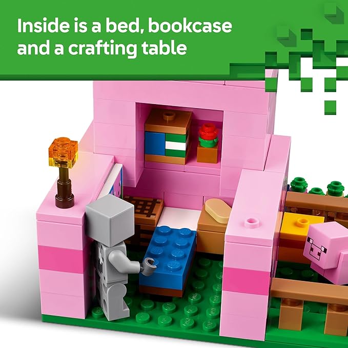 LEGO Minecraft The Baby Pig House Toy Figures and Playset - Building Minecraft Toy for Kids, Boys and Girls, Ages 7+ - with 2 Minifigures for Pretend Play - Gift Idea for Birthdays - 21268