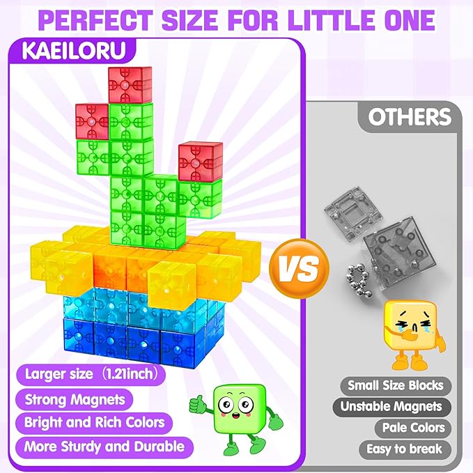 Magnetic Blocks - 32pcs Translucent Magnetic Building Blocks for Toddlers 1-3, STEM Rainbow Magnetic Cubes for Kids Ages 2-4, Magnet Toys for Kids 3-5, Christmas Birthday Gifts for Girls & Boys