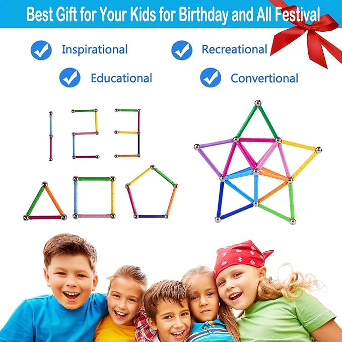 Veatree 206 Pieces Magnetic Building Sticks Blocks Toys, Magnet Educational Toys STEM Toys for Kids and Adult, 3D Non-Toxic Building Toy with Storage Bag