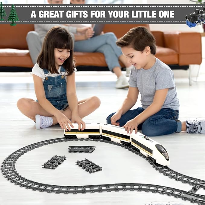 Classic City Train Tracks, 54 Pieces Railroad Track with 32 Curved, 20 Straight and 2 Switch Train Tracks, Train Expansion Accessories Compatible with All Major Train Tracks