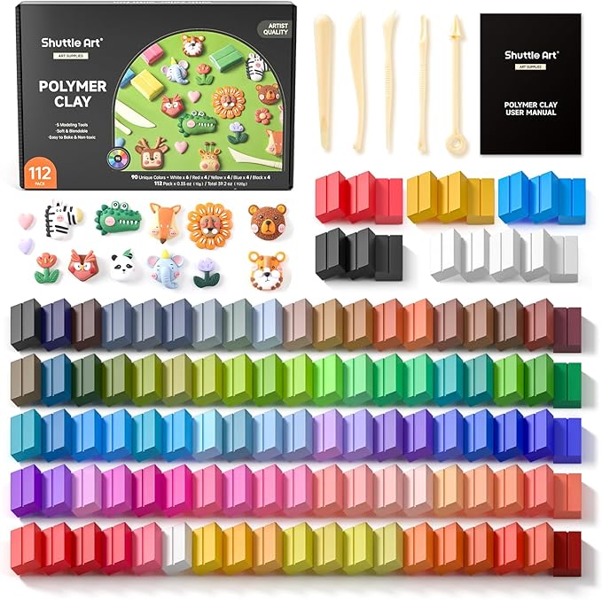 Shuttle Art 117 PCS Small Block Polymer Clay Kit, 95 Unique Colors & Extra Basic Colors, 5 Modeling Clay Tools, Non-Toxic, Non-Sticky, DIY Art Craft Gift for Kids Beginners