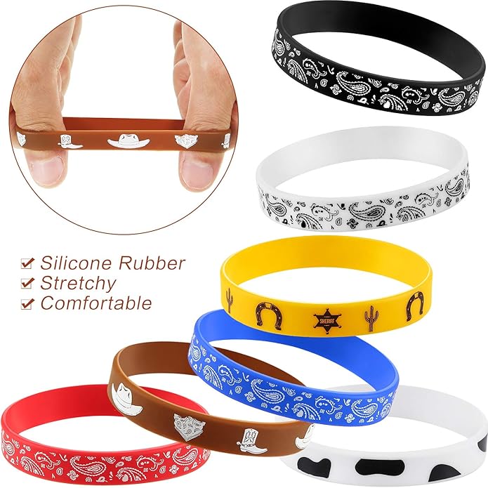 Western Party Bracelets Rubber Bracelets Silicone Stretch Wristbands for Western Themed Parties Birthday Parties