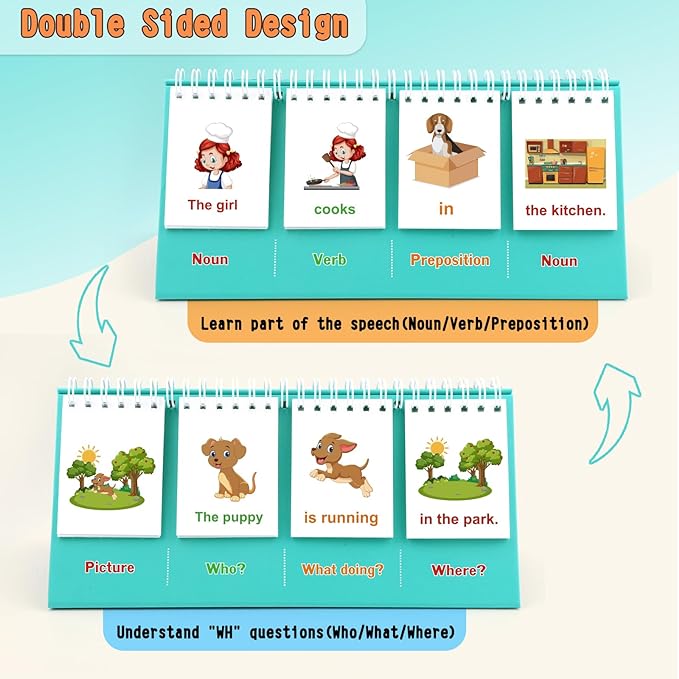 Speech Therapy Toys, Sentence Building for Kids First 1st 2nd 3rd Grade Kindergarten Classroom Must Haves, Phonics Reading Games for Kids Ages 6-8, Double-Sided Flip Stand Homeschool Supplies