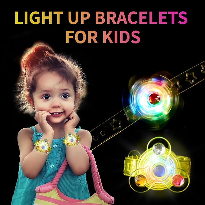 WELLVO 28 Pack Party Favors for Kids 4-8-12 - LED Light Up Fidget Spinner Bracelets Glow in The Dark Party Supplies, Birthday Gifts, Treasure Box Toys, Carnival Prizes, Pinata Goodie Bags Stuffers