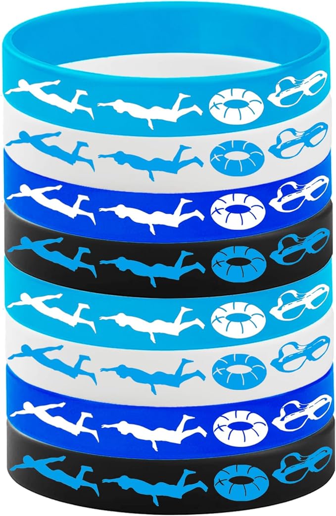48PCS Swimming Rubber Bracelet Party Favors -Swimming Silicone Wristband Party Supplies Decorations Swimming Action Sport Themed Birthday Baby Shower Party