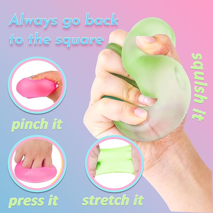 3Pcs Stress Cube Squishy Toys, Slow Rising Ice Cube Stress Balls, Sensory Fidget Toys for Anxiety Relief, Sensory Ice Cube Gel Filled Squishy Ball Toys for ADD/ADHD Kids Adults(Purple,Green,Pink)