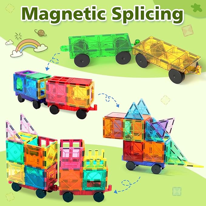 Magnetic Tiles Cars Construction Set, 4 PCS Magnetic Cars Magnetic Building Blocks Cars Toy for Kids Ages 4-8 3-5 Magnet Bricks Truck Kit Educational Sensory Toys Gifts for 3+ Year Old Boys & Girls