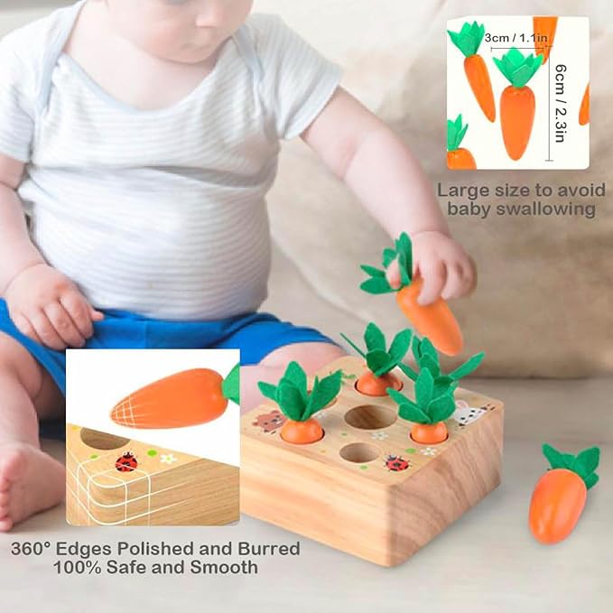 Ancaixin Montessori Toys for Babies 6-12 Months, Wooden Toys for 1 Year Old Boys and Girls, Educational Carrot Harvest Toy for Toddlers, Shape Sorting Matching Puzzle, Developmental Birthday Gifts