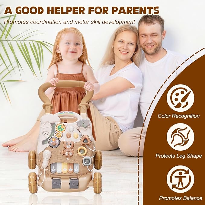 3 in 1 Baby Push Walker and Activity Center, Learning to Walk, Sit to Stand, Early Learning Push Toys with Music Piano for Infant 12 Months, Walking Toys Gift for Toddler Toddlers
