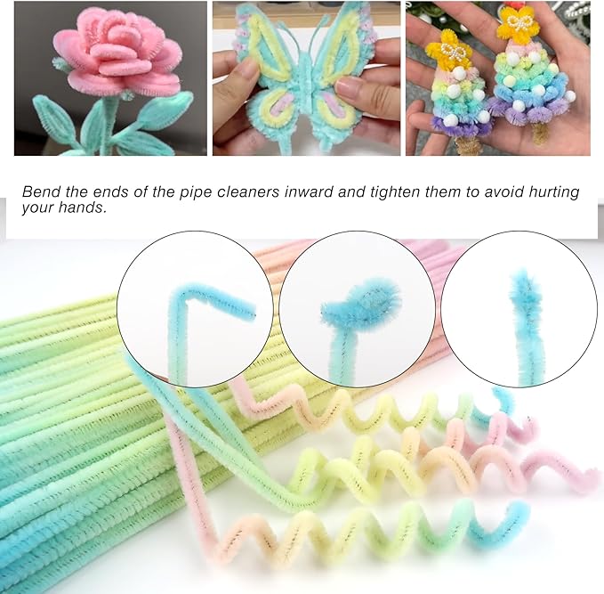 TOAOB 100pcs Gradient Pipe Cleaners Colored Chenille Stems for Crafts 12 Inch Fuzzy Sticks Craft Supplies for DIY Art Craft Projects Home Decorations