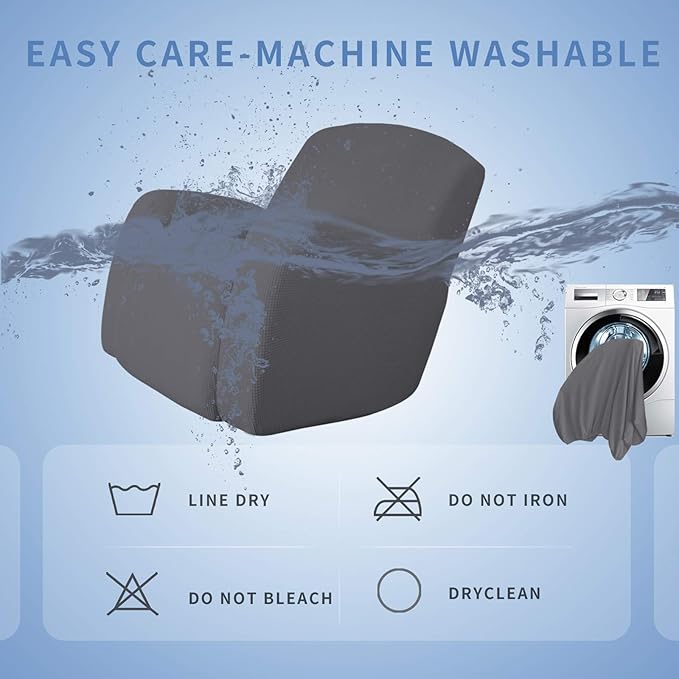 Easy-Going Recliner Stretch Sofa Slipcover Sofa Cover 1 Piece Furniture Protector Couch Soft with Elastic Bottom Kids,Polyester Spandex Jacquard Fabric Small Checks(Oversize Recliner,Gray)