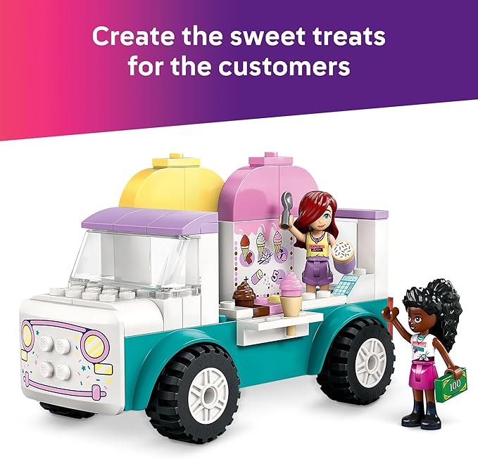 LEGO Friends Heartlake City Ice Cream Truck Toy - Building Toy Pretend Play Set for Kids, Girls and Boys, Ages 4+ - Preschool Building Blocks with 2 Minidolls and Rabbit Figure - 42644