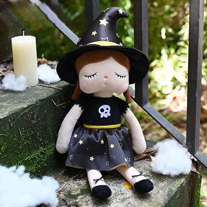 13" Exclusive New Halloween Doll, Cute Princess Fairy Plush Doll, Witches and Pumpkin Doll Girl Gifts, Non-Toxic Soft Skin-Friendly PP Cotton Plush Stuffed Angela Doll (Witches)
