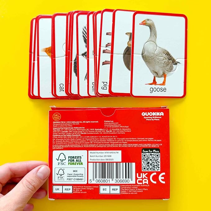QUOKKA Toddler Puzzles Ages 2-4 – 100% Self-Correcting 16 Realistic Matching Farm Animals – Educational Toddler Puzzles Ages 1-3 with 32 Pieces - Memory Matching Games for 3-5 Years Old Boys and Girls