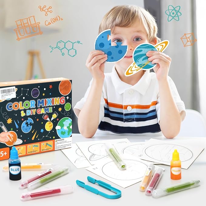 Educational Science Kits STEM Toys for Kids Age 5-7 Color Science Activity DIY Puzzle Space Painting Crafts for Boys Girls Ages 5,6,7,8,9,10 Years Color Mixing Game Christmas Bday Gift (Space)