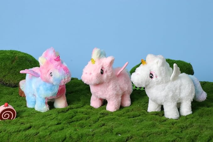 Hopearl Walking Unicorn with Glowing Horn Interactive Electronic Pet Plush Unicorn Toy with Sounds and Movements Animated Gift for Toddlers Birthday, Pink, 7''