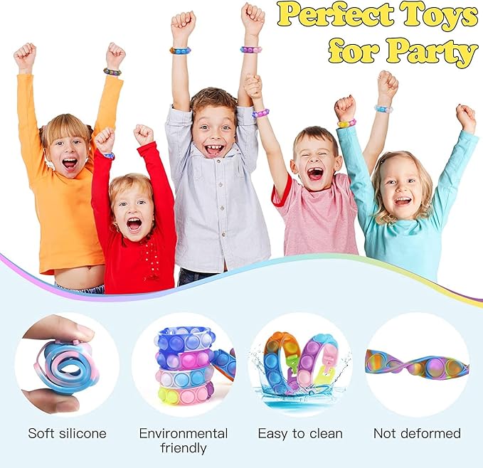 100Pcs Pop Bracelet, Party Favors for Kid, Pop Wrist Strap Fidget Toys Pack ,Fidget Toys for Girils Boys, as Gifts for Easter Chrismas,Classroom Prizes for Students