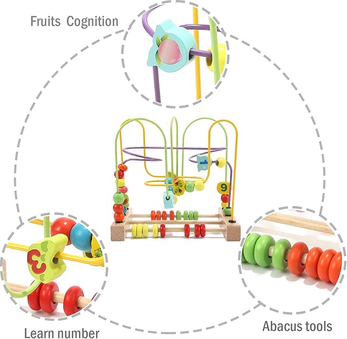 Wondertoys Bead Maze Toy for Toddlers Wooden Colorful Abacus Roller Coaster Educational Circle Toys for Babies Bead Maze Activity Cube Sensory Toys for Children