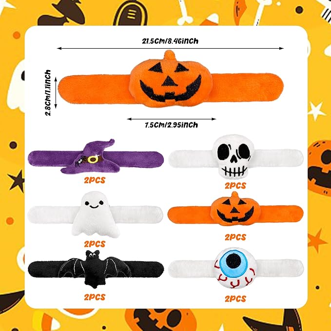12 PCS Halloween Stuffed Animal Slap Bracelets Plush Animal Slap Bracelets Cute Wrist Slap Band Toy Wrist Animals Wrist Pets Slap Bracelet Wrist Toy for Halloween Birthday Gifts Party Favors 6 Styles