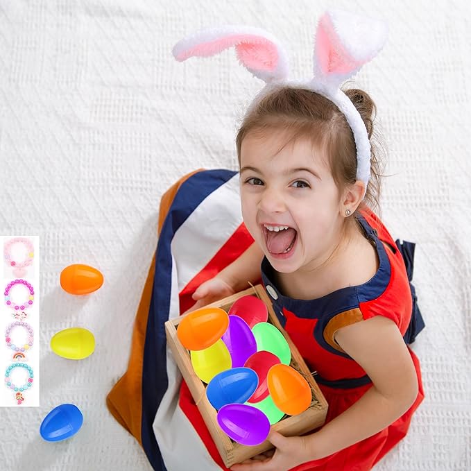 xutengy 12Pcs Easter Egg Fillers Beaded Bracelets,Surprise Easter Egg Toy for Boys Girls Toddlers Easter Basket Stuffers Gifts Party Favors Gifts