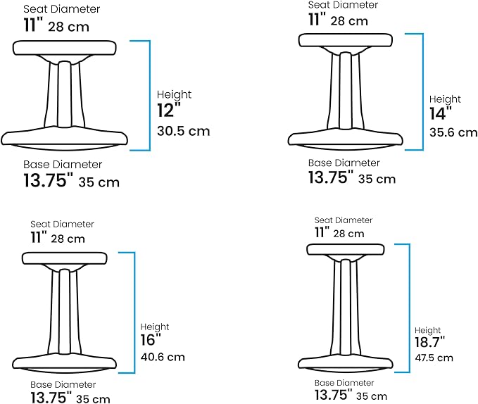 KORE Design Wobble Stool Chair, Girls + Boys Kid Desk Stools, Ergonomic Small Office Chairs, Flexible Seating for Active Child, ADD/ADHD, Classroom, School, Home, Kids (14in), Age 6-7 yrs, Black