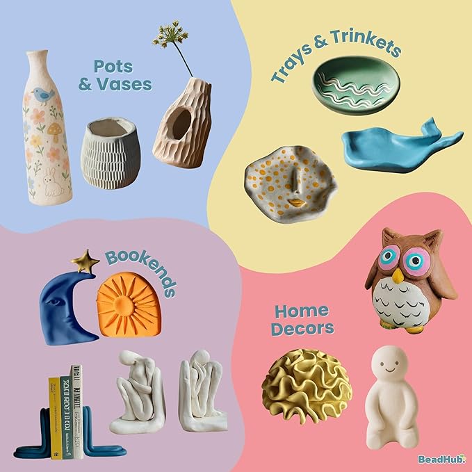 Pottery Kit for Beginners, 4.4LBS Air Dry Clay for Adults with Sculpting Tools, Paint, Glaze, 2kg Air-Dry Modeling Clay | Molding, Sculpt & Painting Set, Hobby Date Night DIY Art Craft Kits (White)