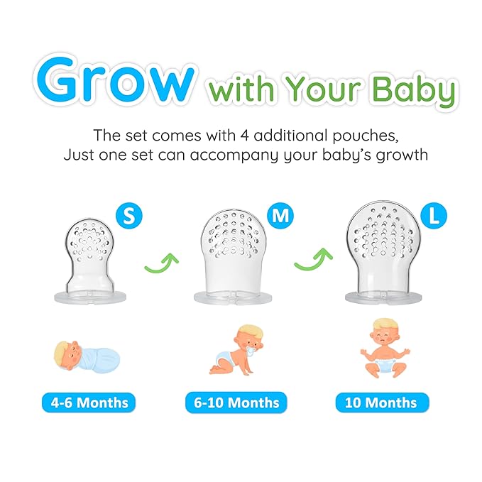 Baby Fruit Food Feeder & Mini Popsicle Ice Tray Set, BPA Free Silicone Baby Feeder for Safe Solid Food Feeding, Breastmilk Popsicle Molds for Cooling Relief, 4 Month+ (Spring)