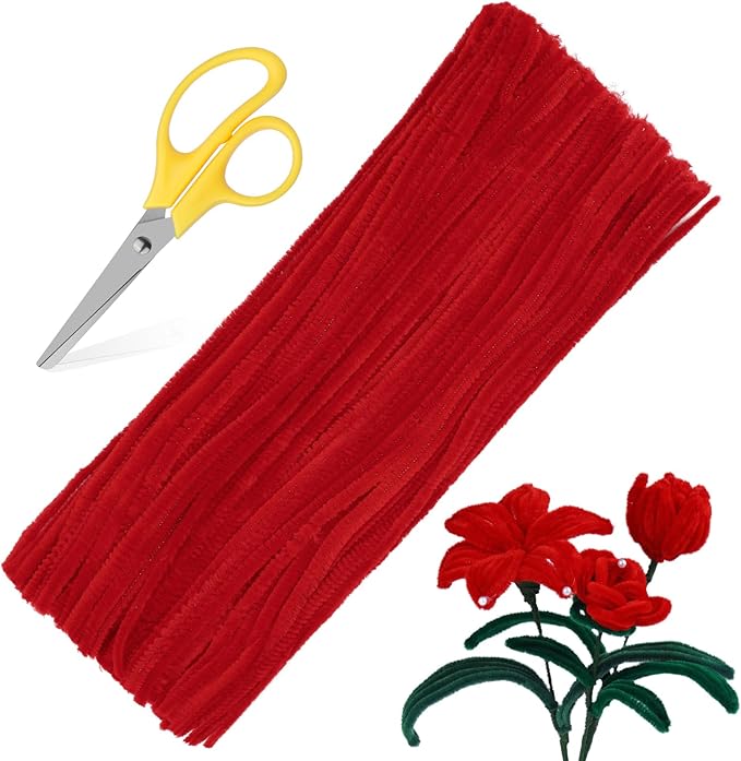 100Pcs Pipe Cleaners, Pipe Cleaners Craft, Creative Craft Pipe Cleaners for Festivals Flower Making, Chenille Stems Crafting Pipe Cleaners, Craft Supplies for Home Decorations/Red