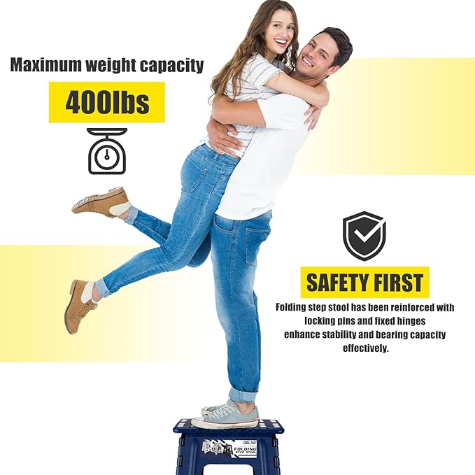 Delxo 16” Folding Step Stool in Royal Blue,1 Pack Premium Heavy Duty Foldable Stool for Adults,Portable Collapsible Plastic Step Stool,Non Slip Folding Stools for Kitchen Bathroom Bedroom Up to 400LBS