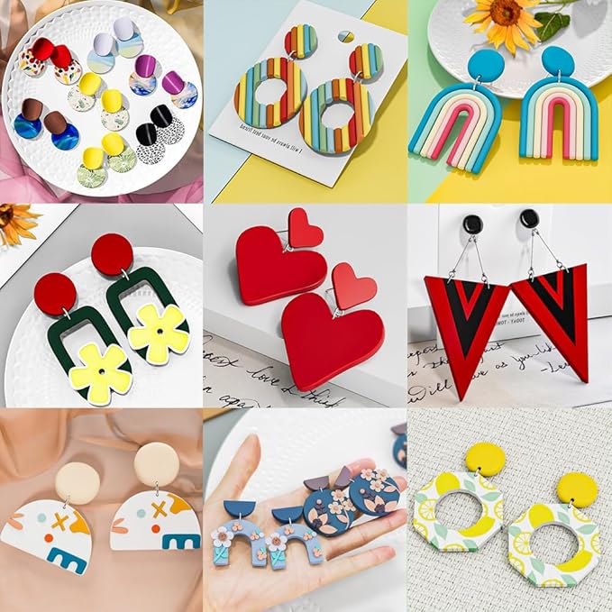 Polymer Clay Earring Making Kit with Gift Box, Including 32pcs Polymer Clay Cutters, 24pcs Oven Bake Clay, 30 Set Earring Rings&Hooks, Jewelry Making Kit for Teen Girls