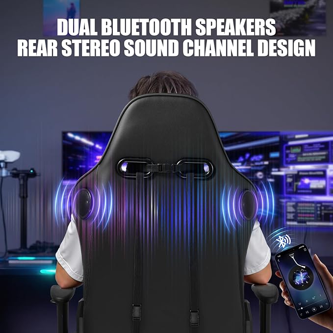 GTPLAYER Gaming Chair with Speakers, Music Gaming Recliner Chair for Adults and Kids, Height Adjustable Computer Game Reclining Chair with Footrest by GTRacing (Black)