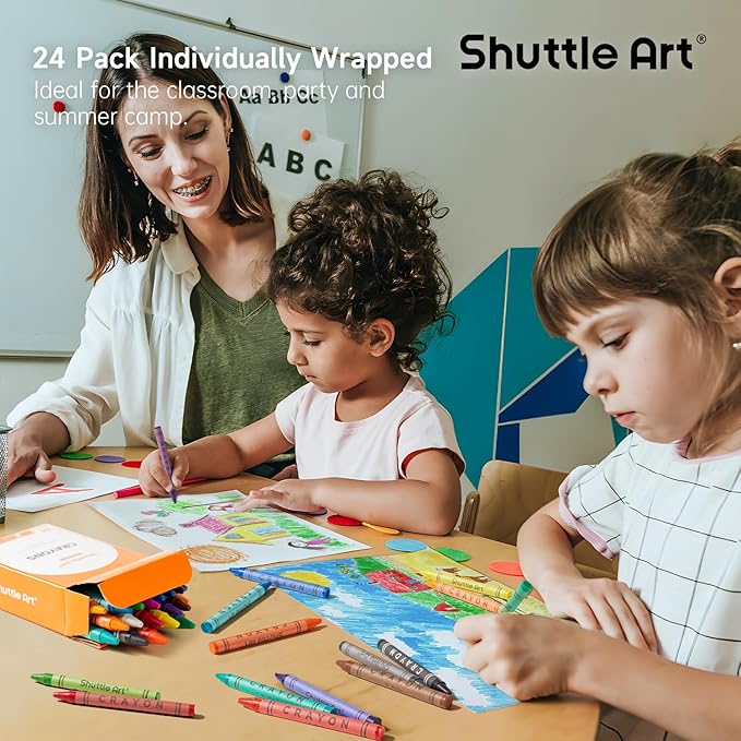 Shuttle Art Crayons Bulk Set - 24 Boxes of 24 Assorted Colors, 576 Count Durable & Non-Toxic Teacher-Quality Crayons, School Supplies bulk in Crayons For Family Class Party Favors