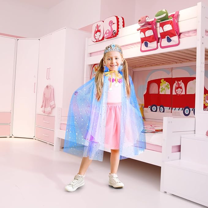 10 Pieces Princess Cape Set Dress up Clothes for Little Girls Party Cosplay Cloak with Jewelry Tiara Crown Wand Gloves