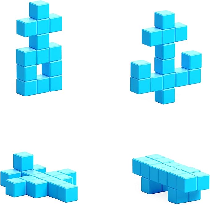 PIXIO-16 Light Blue Color Series Magnetic Blocks Building Set 16pcs with Free App, Stress Relief Building Blocks, Magnets for Kids, Pixel Art Desk Toy, Fidget Toys