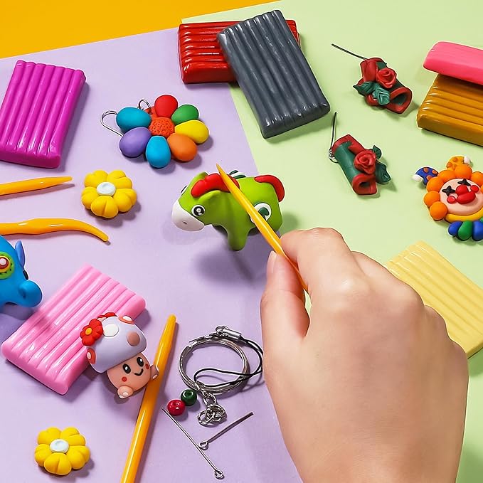 Polymer Clay,Ixiaoyoo Oven Bake Modeling Clay for Kids, DIY Starter Kits Model Clay, Non-Toxic, Non-Sticky,with Sculpting Tools, Ideal for Children and Artists