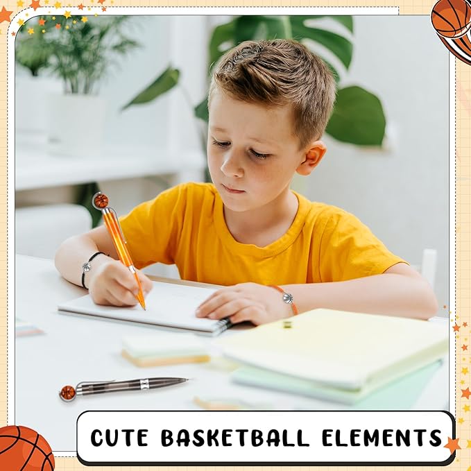 Sabary 30 Pcs Basketball Party Favors Set, 15 Pcs Basketball Pens 15 Pcs Basketball Theme Bracelets Ballpoint Pen Adjustable Bracelet Basketball Party Gifts for School Kids Teens Team Members