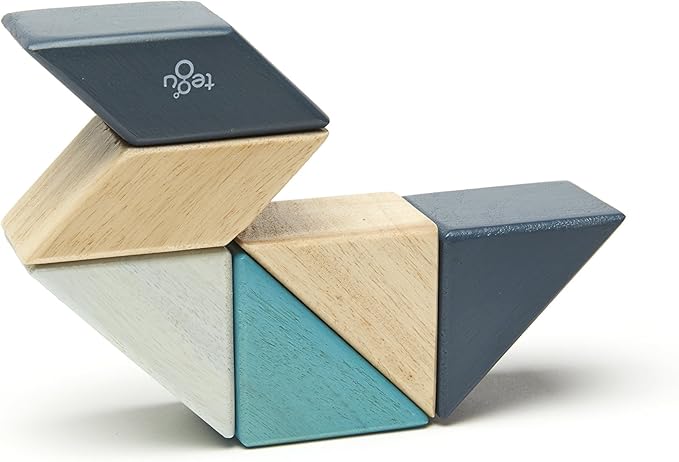 6 Piece Tegu Pocket Pouch Prism Magnetic Wooden Block Set, Blues