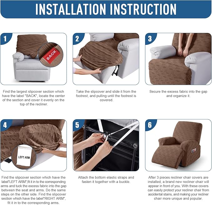 TAOCOCO Oversized Recliner Cover Stretch Recliner Chair Covers, Jacquard Reclining Chair Cover, Furniture Protector Sofa Slipcovers Couch Covers with Elastic Bottom for Kids, Pets(Brown)