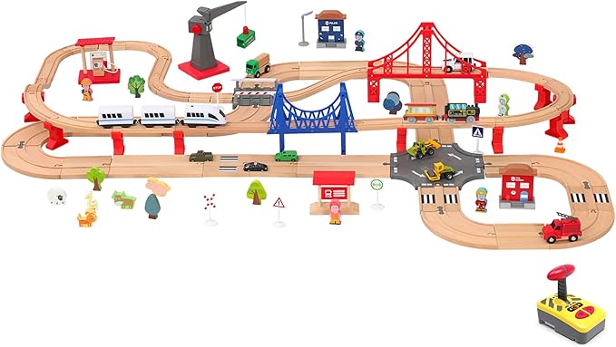 Motorized Train for Wooden Track, Remote Control Train with Magnetic Connection, Battery Operated Locomotive Trains for Toddlers, Compatible with Thomas, Brio, Chuggington