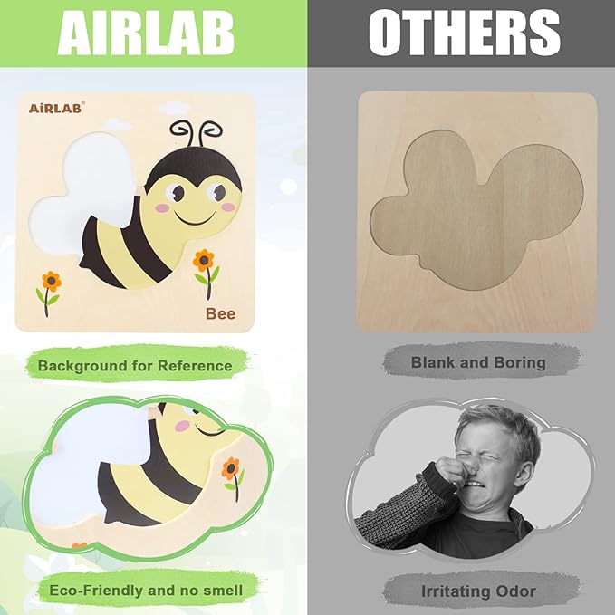 Wooden Toddlers Puzzles Animals Shape Puzzle Educational Toys Gift for Boys Girls Baby Travel Daycare Portable Toy with Drawstring Bag Pack of 4