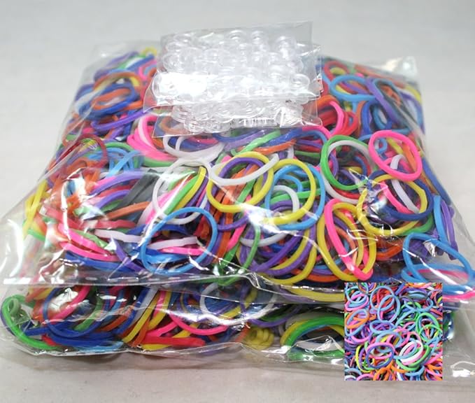 Bluedot Trading 1200 Piece Mulit-Color Rubber Band Loom Band Set and 50 Clear S-Clips for Kids DIY Arts and Crafts, Rainbow Friendship Bracelet Refill Pack