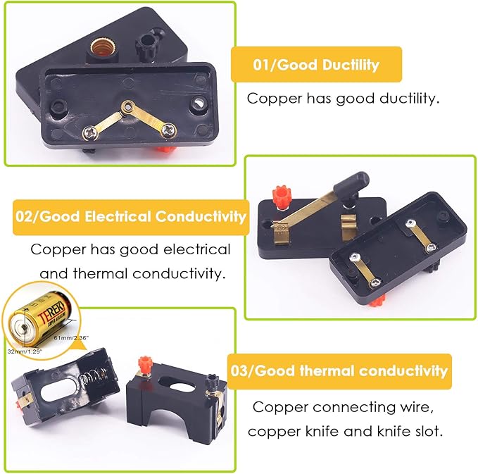 Keadic 20Pcs Physics Electronic Science Experiment Kit Includes Single Pole Single Throw Switches, Circuit Wire, D Battery Holder, DIY Practice Circuit Experiment Parallel Series Circuit for School