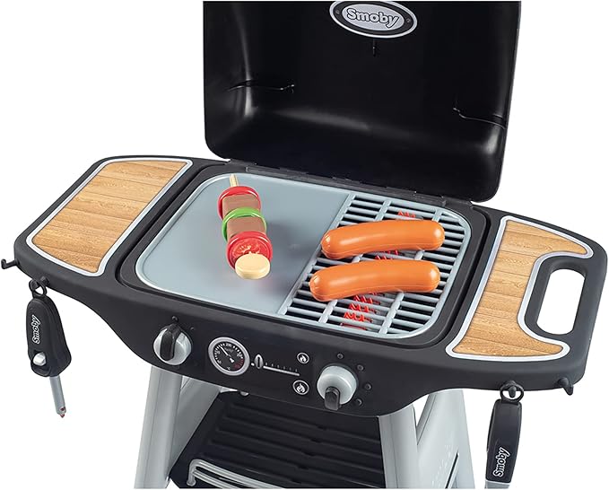 Smoby: BBQ Plancha Grill - Black, 18-Piece Accessory Playset - Realistic Cooking, Turn The Button & See Flames Appear, 19.69x14.57x28.43, Kids Age 3+