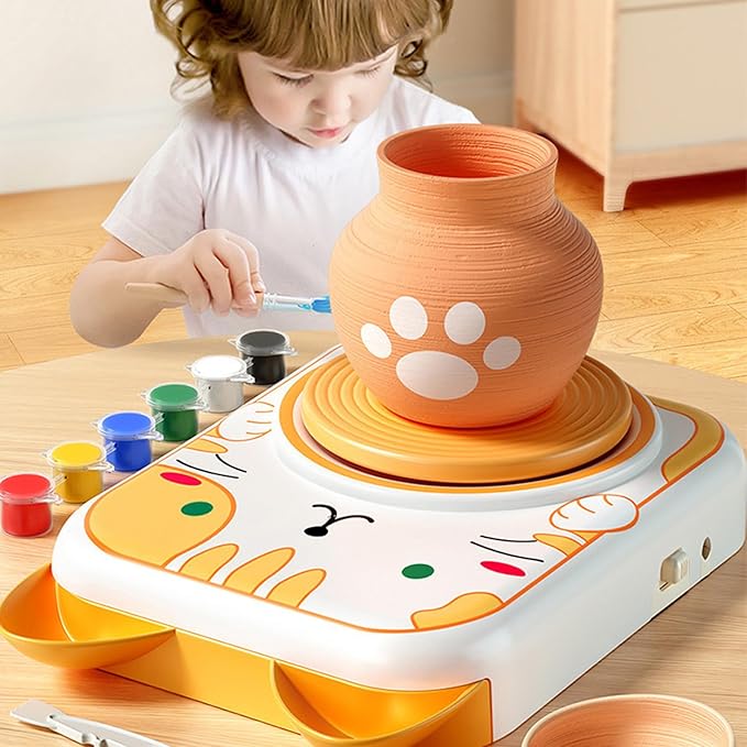 Mini Kids Pottery Wheel-DIY Kits Clay Maker for Beginners with 6 Packs Modeling Clays, Clay Sculpting Tools & Painting Kit for Pottery, Tiny Pottery Wheel for Kids Age 8-12, 10-13