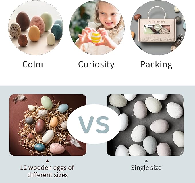 Youuys Wooden Easter Eggs Toys for Kids, Faux Easter Speckled Eggs DIY Art for Craft for Home Garden Decors, Cognitive Montessori Toy for Species Identification Early Educational Preschool Classroom