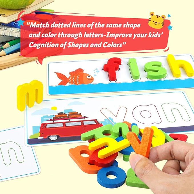 KMUYSL Learning Toys for 2 3 4 5 6 Years Old Boys and Girls - See & Spell CVC Word Builders with Alphabet Cards for Kids, Preschool Learning Activities Toys, Idea Birthday Gifts for Age 2-4 4-6 Kids
