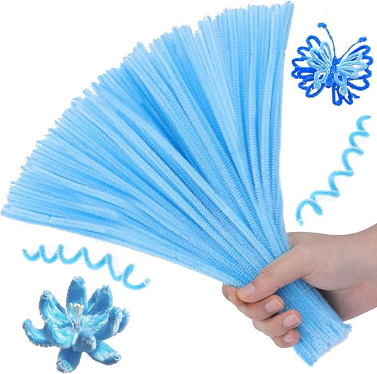 Pipe Cleaners, 100PCS Christmas Pipe Cleaners Craft Supplies, Light Blue Pipe Cleaners Bulk Fuzzy Sticks for DIY Art and Craft Projects Home Decoration