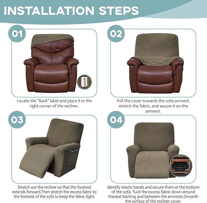 Recliner Chair Cover Lazy Boy Recliner Covers Recliner Covers for Recliner Chair 1 Piece Furniture Protector Prevent wear and pet Hair(Recliner,Khaki)
