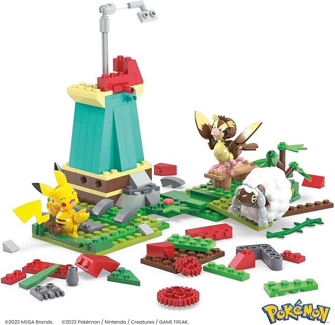 MEGA Pokémon Building Toys Set, Countryside Windmill with 240 Pieces, Motion and 3 Poseable Action Figures, for Kids